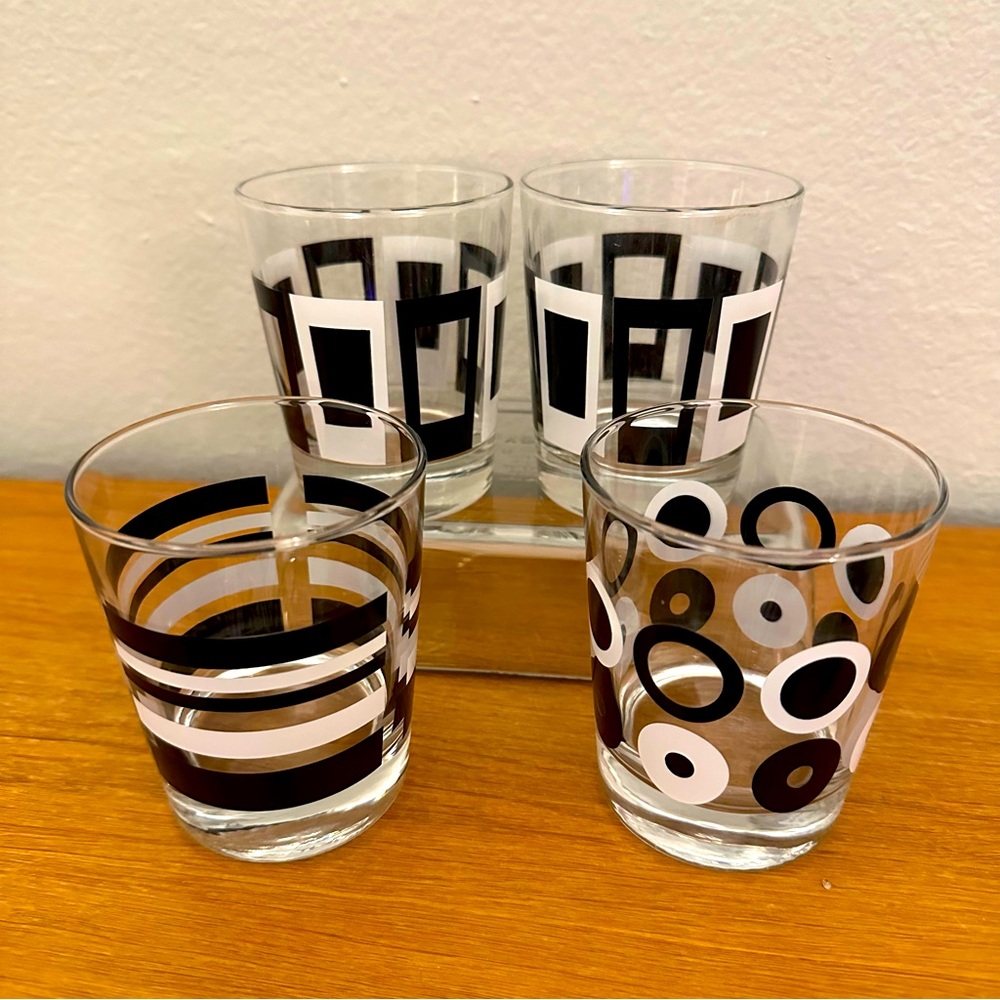 IKEA - Godis - Black & White Geometric Low Ball Glasses Set Of 4